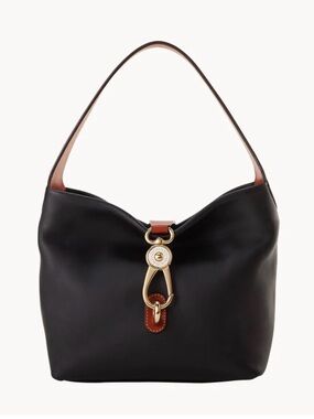 Dooney & Bourke Black Leather Shoulder Hobo with Gold Hardware